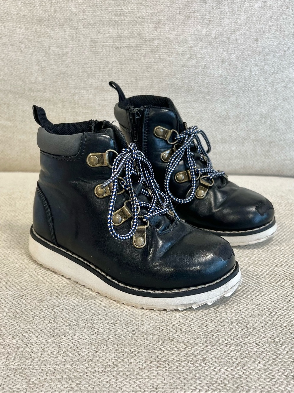Baby Gap Size 9 Toddler Black Hiker Boots Lace Up Side Zip Play Condition